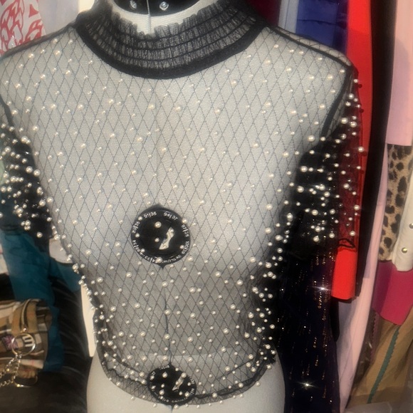 Forever 21 Tops - Forever 21 Black Sheer Pearl Crop Top